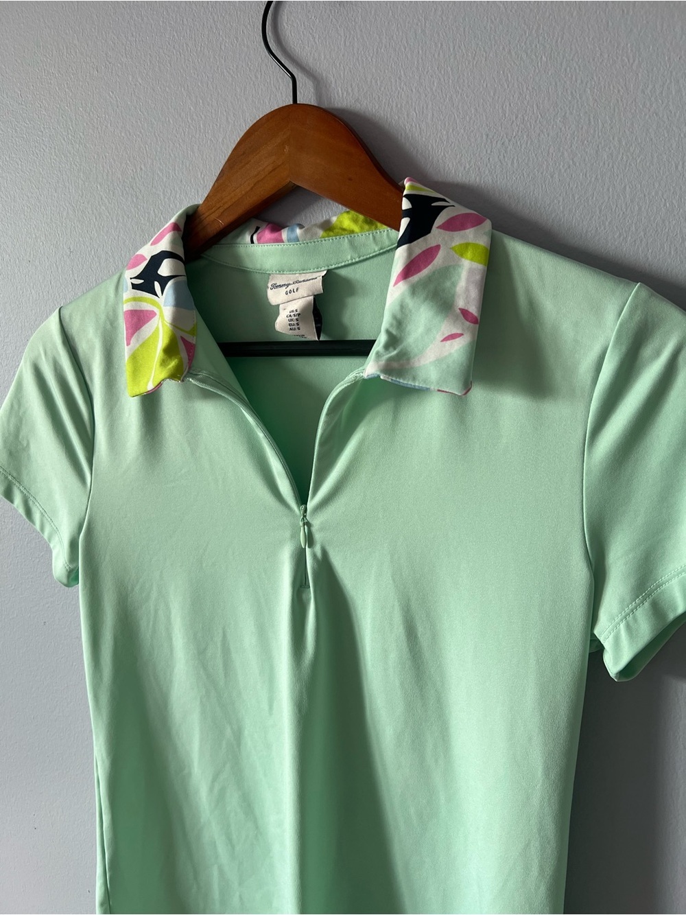 Tommy Bahama Mint Green Short Sleeve Polo with Floral Print Collar - Picture 3 of 4